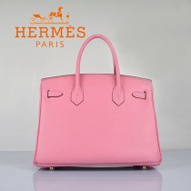 HERMES 6088-9 新款女包櫻花粉金扣Birkin鉑金包30CM荔枝紋牛皮手提包