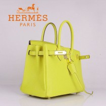 HERMES 6088-7 新款女包檸檬黃金扣Birkin鉑金包30CM荔枝紋牛皮手提包