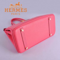 HERMES 6089 時尚流行女包 Birkin鉑金包唇膏粉金扣荔枝紋35CM手提包