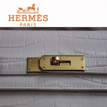 HERMES 946 新款人氣熱銷單品女士灰配白鱷魚紋金扣包包