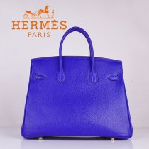 HERMES 6089-7 时尚流行女包 Birkin铂金包電光藍金扣荔枝纹35CM手提包