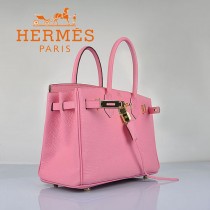 HERMES 6088-9 新款女包櫻花粉金扣Birkin鉑金包30CM荔枝紋牛皮手提包