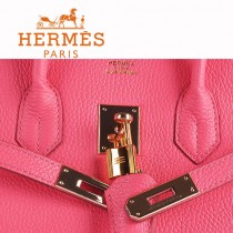 HERMES 6089 時尚流行女包 Birkin鉑金包唇膏粉金扣荔枝紋35CM手提包