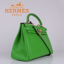 HERMES 6108-3 名媛女包 牛皮荔枝紋凱莉32CM果綠色金扣單肩手提包