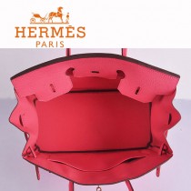 HERMES 6089 時尚流行女包 Birkin鉑金包唇膏粉金扣荔枝紋35CM手提包