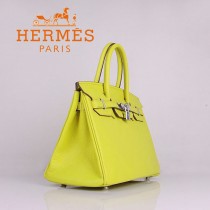 HERMES 6088-8 新款女包檸檬黃銀扣Birkin鉑金包30CM荔枝紋牛皮手提包
