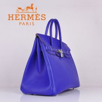 HERMES 6089-8 时尚流行女包 Birkin铂金包電光藍銀扣荔枝纹35CM手提包