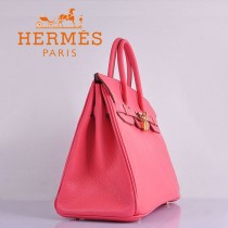 HERMES 6089 時尚流行女包 Birkin鉑金包唇膏粉金扣荔枝紋35CM手提包