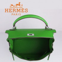 HERMES 6108-4 名媛女包 牛皮荔枝紋凱莉32CM果綠色銀扣單肩手提包