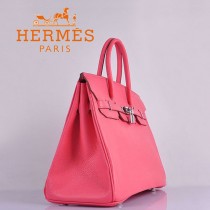 HERMES 6089-6 時尚流行女包 Birkin鉑金包唇膏粉銀扣荔枝紋35CM手提包