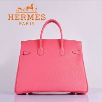 HERMES 6089-6 時尚流行女包 Birkin鉑金包唇膏粉銀扣荔枝紋35CM手提包