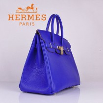 HERMES 6089-7 时尚流行女包 Birkin铂金包電光藍金扣荔枝纹35CM手提包