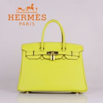 HERMES 6088-7 新款女包檸檬黃金扣Birkin鉑金包30CM荔枝紋牛皮手提包