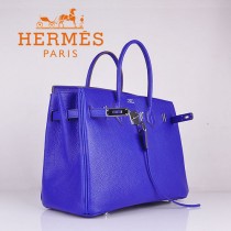HERMES 6089-8 时尚流行女包 Birkin铂金包電光藍銀扣荔枝纹35CM手提包