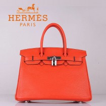 HERMES 6088-4 超人氣時尚明星女包 Brikin鉑金包 橙色銀扣荔枝紋 30cm女手提包