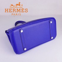 HERMES 6089-8 时尚流行女包 Birkin铂金包電光藍銀扣荔枝纹35CM手提包