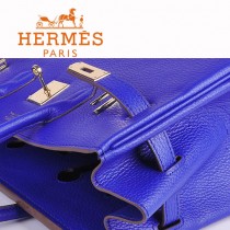 HERMES 6089-7 时尚流行女包 Birkin铂金包電光藍金扣荔枝纹35CM手提包