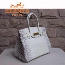 HERMES 1286 新款人氣熱銷女士灰配白金扣鱷魚皮單肩包