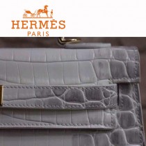HERMES 946 新款人氣熱銷單品女士灰配白鱷魚紋金扣包包
