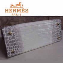 HERMES 946 新款人氣熱銷單品女士灰配白鱷魚紋金扣包包