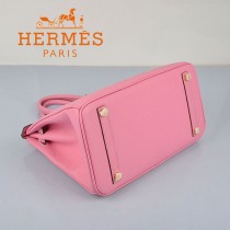 HERMES 6088-9 新款女包櫻花粉金扣Birkin鉑金包30CM荔枝紋牛皮手提包