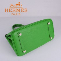 HERMES 6088-5 新款頭層牛皮Birbin柏金款30CM果綠色金扣荔枝紋手提包