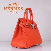 HERMES 6088-4 超人氣時尚明星女包 Brikin鉑金包 橙色銀扣荔枝紋 30cm女手提包