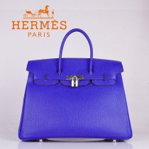 HERMES 6089-8 时尚流行女包 Birkin铂金包電光藍銀扣荔枝纹35CM手提包