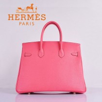 HERMES 6089 時尚流行女包 Birkin鉑金包唇膏粉金扣荔枝紋35CM手提包