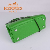 HERMES 6108-4 名媛女包 牛皮荔枝紋凱莉32CM果綠色銀扣單肩手提包
