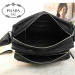 PRADA VA1029 春夏商務休閒男士黑色防水布料配原版牛皮單肩斜挎包