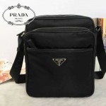 PRADA VA1029 春夏商務休閒男士黑色防水布料配原版牛皮單肩斜挎包