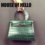 HOUSE OF HELLO-05 潮流時尚惡搞HERMES KELLY墨綠色鱷魚紋皮大小號手提單肩包凱莉包