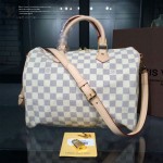 LV N41002-2 時尚經典新款女士SPEEDY 30白色棋盤格原版皮波士頓包