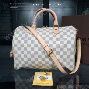 LV N41002-2 時尚經典新款女士SPEEDY 30白色棋盤格原版皮波士頓包