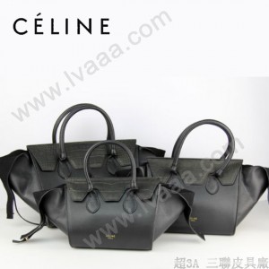 CELINE 88093 新款女士黑色鳄魚紋配黑色法拉利（小號）女包手提包蝙蝠包