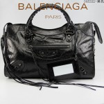BALENCIAGA 085332-8-黑色進口油皮卡古銅小釘 巴黎世家女士手提包 時尚單肩包