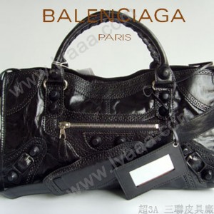 BALENCIAGA 084828-黑色 皮釘 巴黎世家女士手提包 時尚單肩包