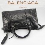 BALENCIAGA 085332-8-黑色進口油皮卡古銅小釘 巴黎世家女士手提包 時尚單肩包