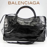 BALENCIAGA 085332-8-黑色進口油皮卡古銅小釘 巴黎世家女士手提包 時尚單肩包