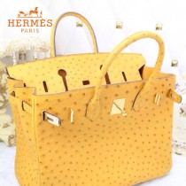 HERMES 1170 新款太陽黃鴕鳥皮原版皮35cm女士手提包