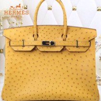 HERMES 1170 新款太陽黃鴕鳥皮原版皮35cm女士手提包