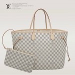 LV N41360 潮流人氣新款女士Neverful白棋盤格配小包大號購物袋肩背包