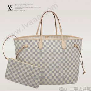 LV N41360 潮流人氣新款女士Neverful白棋盤格配小包大號購物袋肩背包
