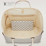 LV N41360 潮流人氣新款女士Neverful白棋盤格配小包大號購物袋肩背包