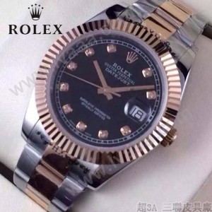 ROLEX-07-26 時尚新款商務男士間玫瑰金系列日誌型藍寶石鏡面鋼帶腕錶