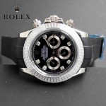 ROLEX-011-3 型男必備宇宙型迪通拿閃亮銀鑲鑽膠帶款腕錶