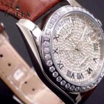 ROLEX-05 時尚奢華情侶款滿天星系列日誌型藍寶石鏡面皮帶款腕錶