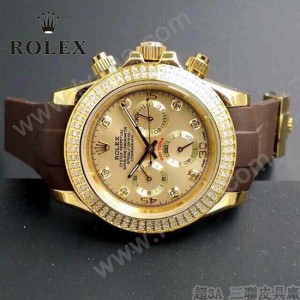 ROLEX-011 型男必備宇宙型迪通拿土豪金鑲鑽膠帶款腕錶