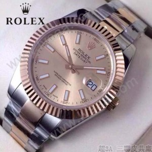 ROLEX-07-21 時尚新款商務男士間玫瑰金系列日誌型藍寶石鏡面鋼帶腕錶